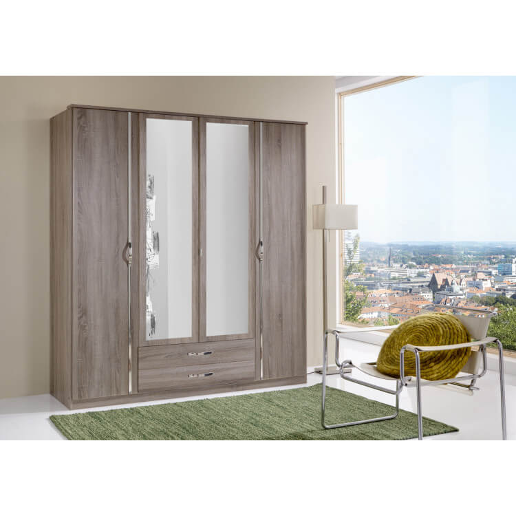 Armoire contemporaine 4 portes/2 tiroirs chêne montana Mirza