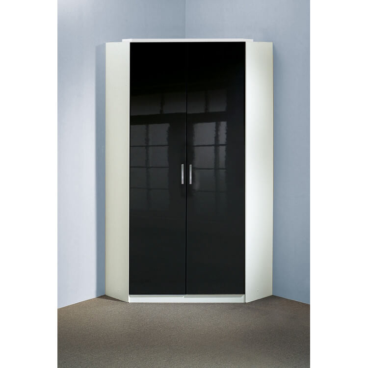 Armoire d'angle design 2 portes noir laqué/blanc Orphea