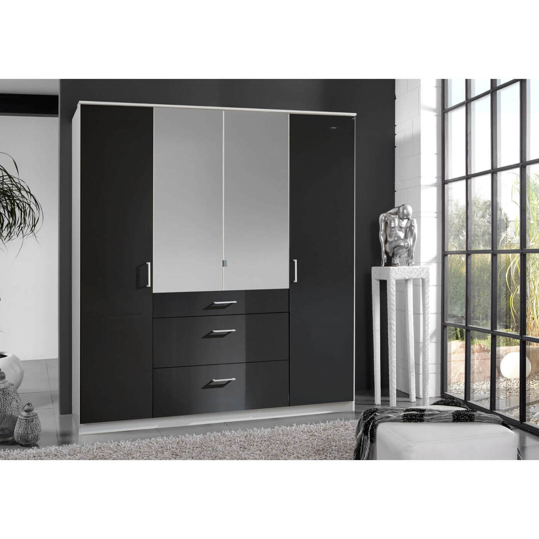 Surmeuble pour armoire 4 portes noir laqué/blanc Orphea Matelpro