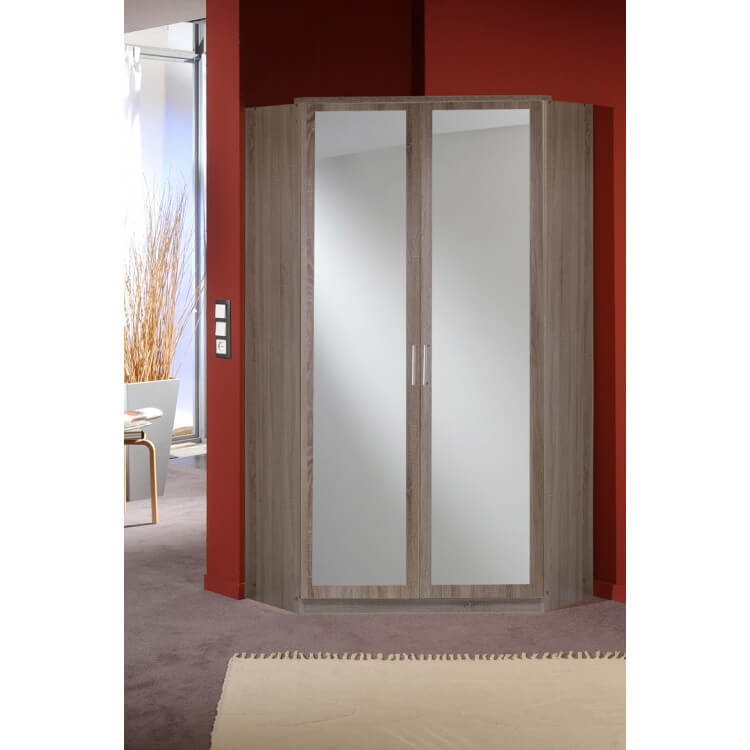 Armoire d'angle contemporaine 2 portes avec miroir chêne montana Angelus