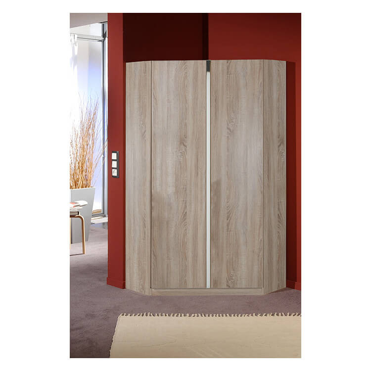 Armoire d'angle contemporaine 2 portes coloris chêne/décor chrome Montero