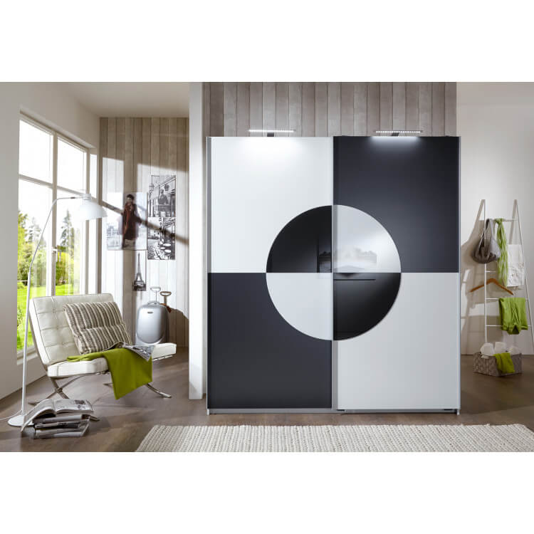 Armoire design portes coulissantes coloris anthracite/blanc Nippon