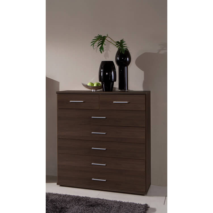 Commode contemporaine 7 tiroirs coloris noyer Siberia