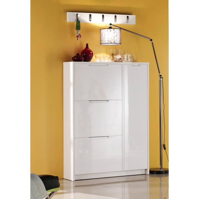 Meuble à chaussures design laqué blanc Noelia