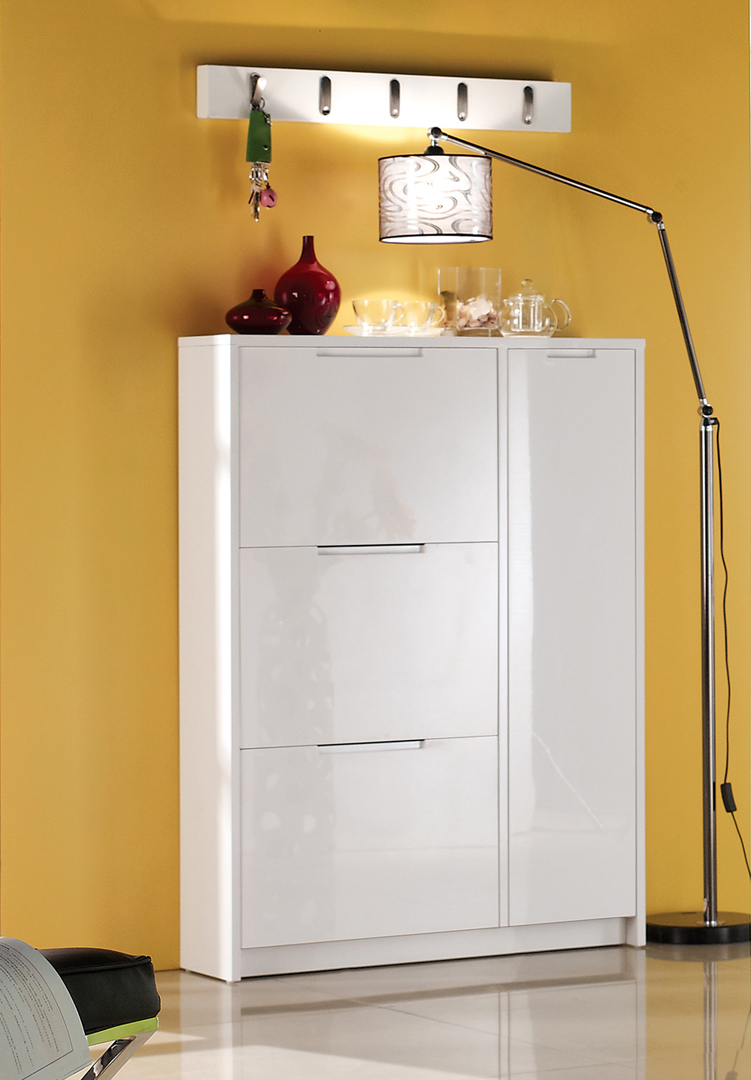 Meuble à chaussures design laqué blanc Noelia