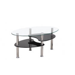 Table basse design ovale en verre/MDF noir Konie