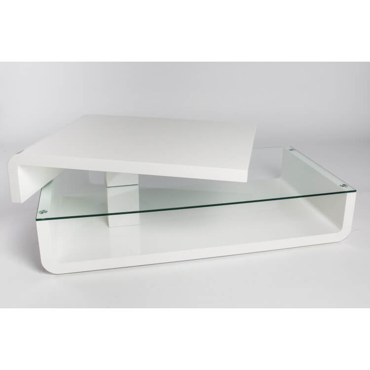 Table basse design bois et verre laquée blanche Galati