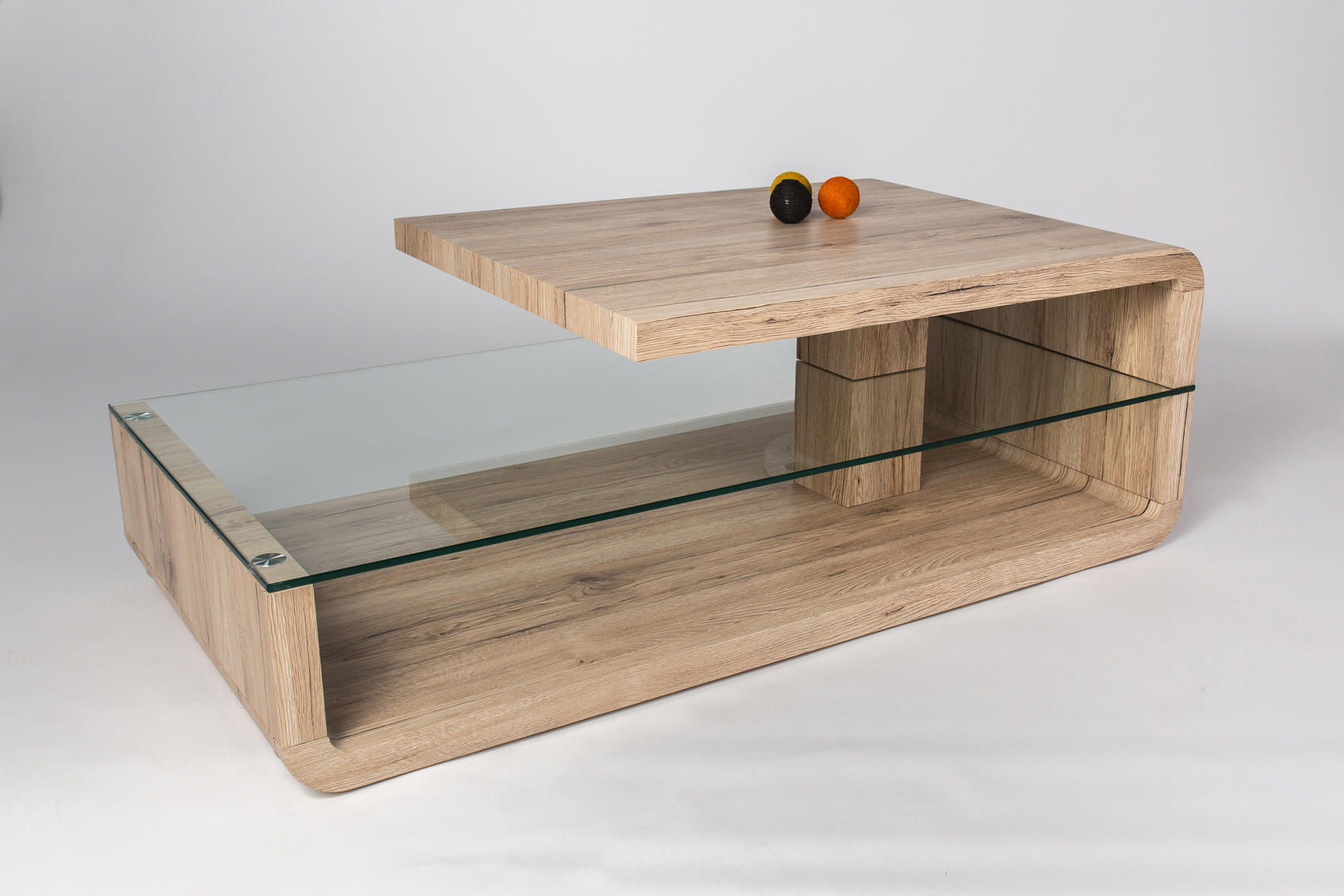 Table basse design bois et verre chêne sable Galati