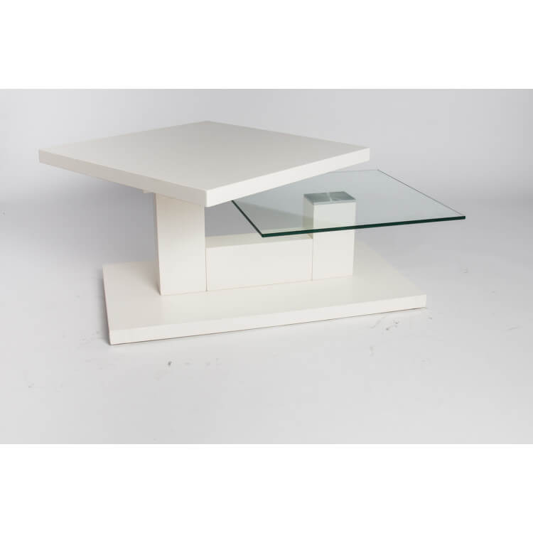 Table basse design bois et verre coloris blanc mat Cracovie