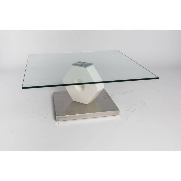 Table basse design bois et verre coloris blanc mat Nysa