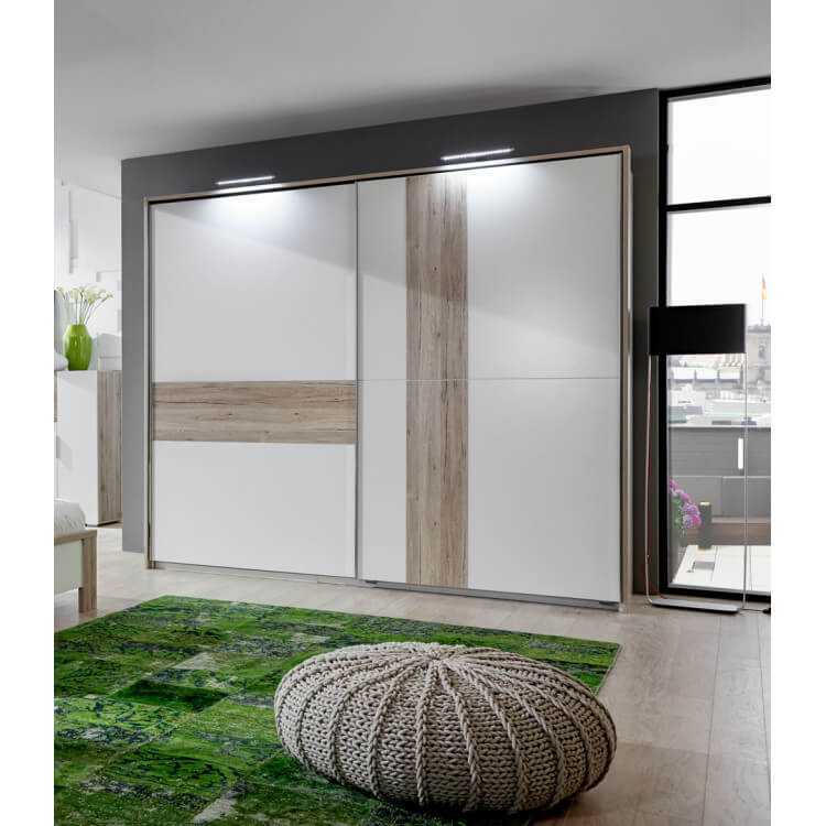 Armoire design portes coulissantes coloris chêne/blanc alpin Evita
