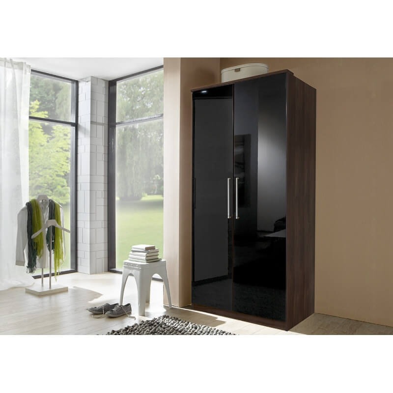 Armoire contemporaine 2 portes noyer/laqué noir Delphine Matelpro