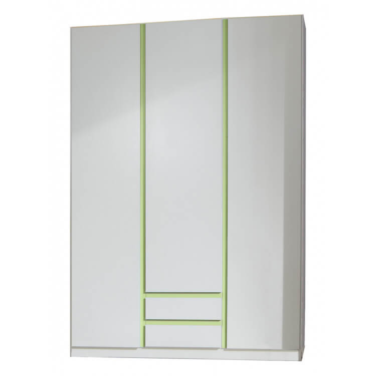 Armoire contemporaine 3 portes/2 tiroirs blanc alpin/décor vert Wendy