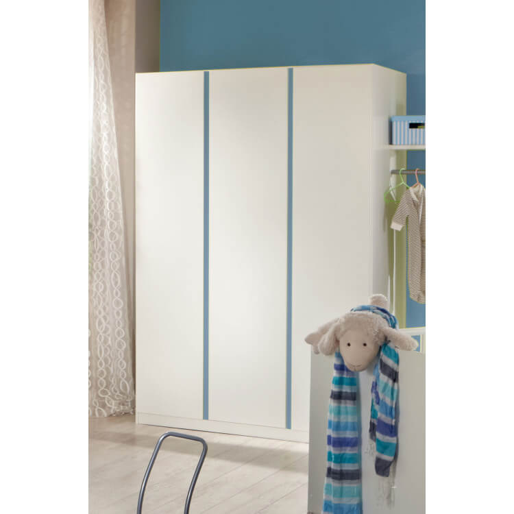 Armoire contemporaine 3 portes blanc alpin/décor bleu ...