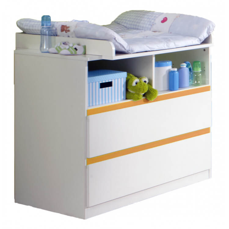 Commode à langer contemporaine blanc alpin/orange Ysalie