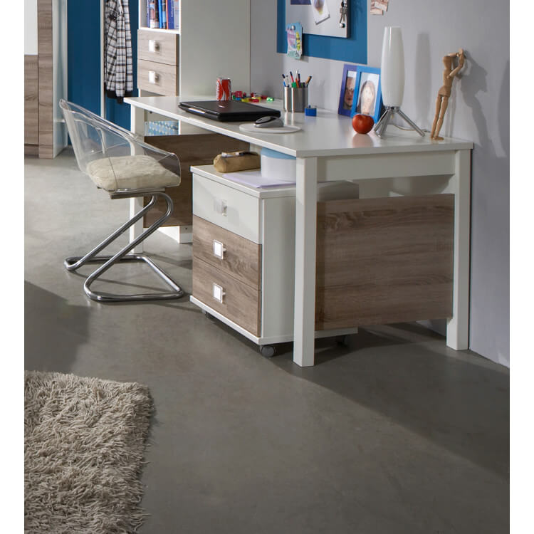 Bureau enfant contemporain avec caisson chêne montana/blanc Kyriane