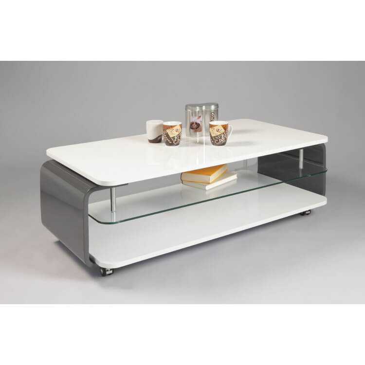 Table Basse Design Verre Et Bois Laque Blanc Gris Lorena