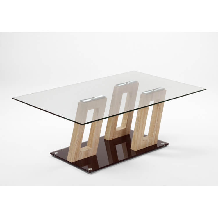 Table basse design en verre et bois chêne clair Jerry