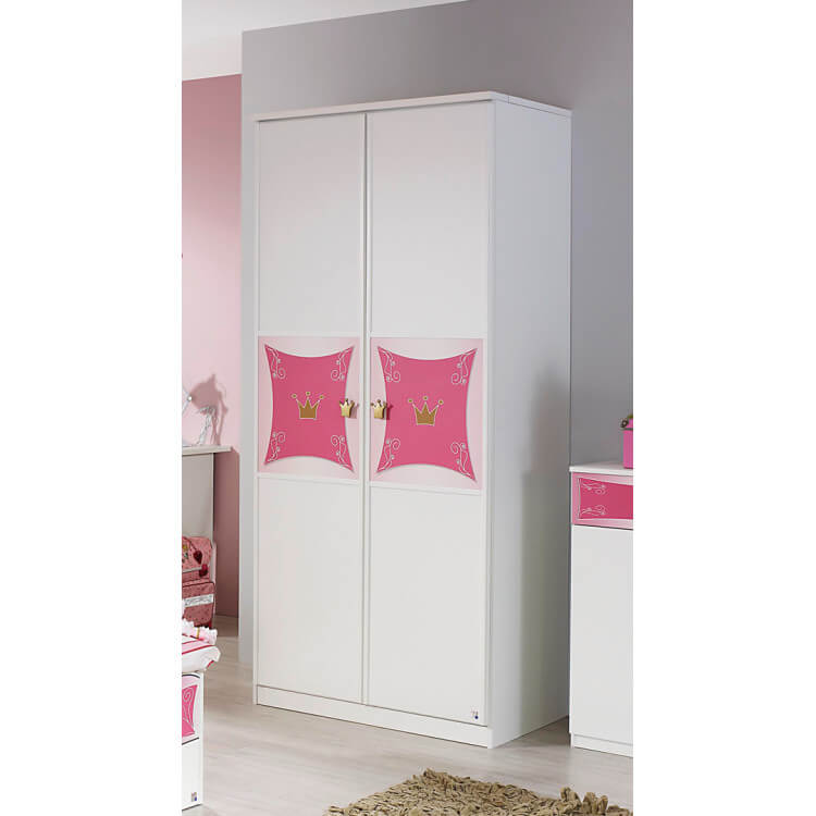 Armoire enfant contemporaine 2 portes blanche et rose Rosemarie