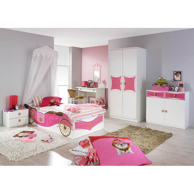 Chambre enfant contemporaine blanche et rose Rosemarie III