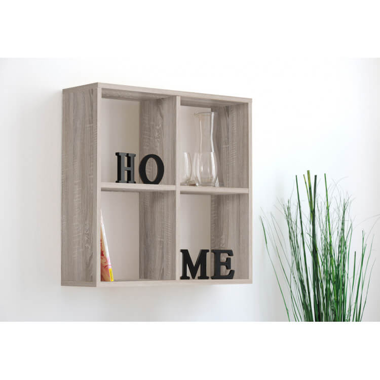 Etagère murale contemporaine 4 compartiments coloris chêne Jasper