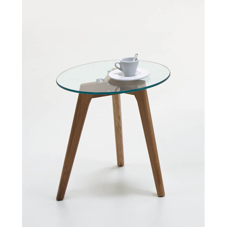 Table basse contemporaine verre et bois coloris chêne Adaline