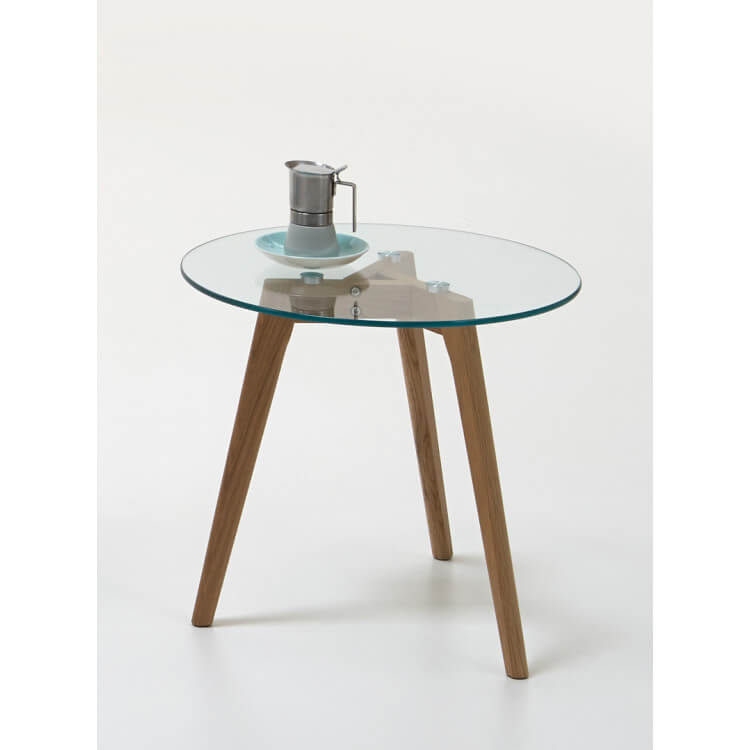 Table basse contemporaine verre et bois coloris chêne Adaline II