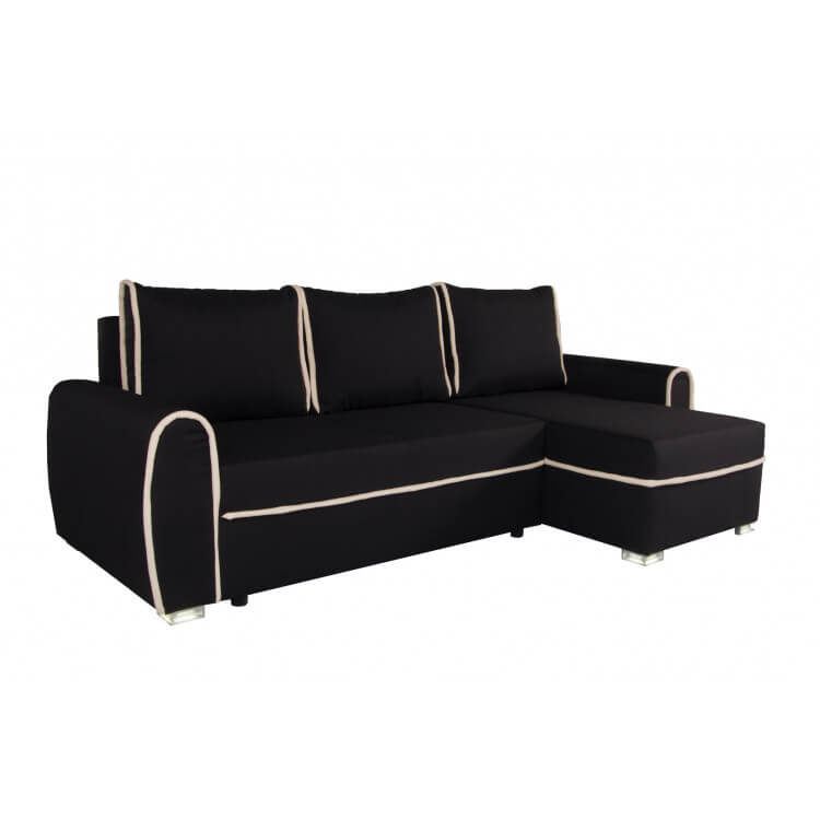 Canapé d'angle contemporain convertible et réversible en tissu noir Milaidy