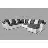 Canapé d'angle panoramique contemporain réversible et convertible en tissu anthracite/PU blanc Benji