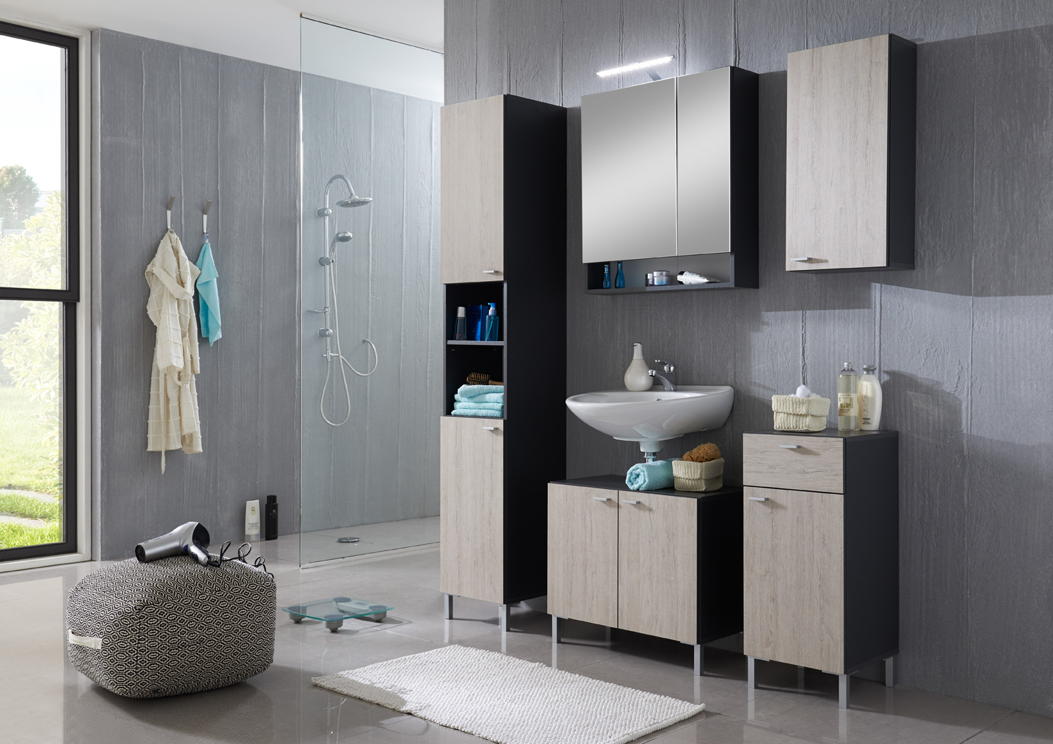 Meuble haut de salle de bain contemporain chêne sable/anthracite Adalia
