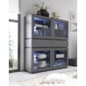 Vaisselier/argentier design 4 portes/2 tiroirs avec éclairage gris mat Donatien