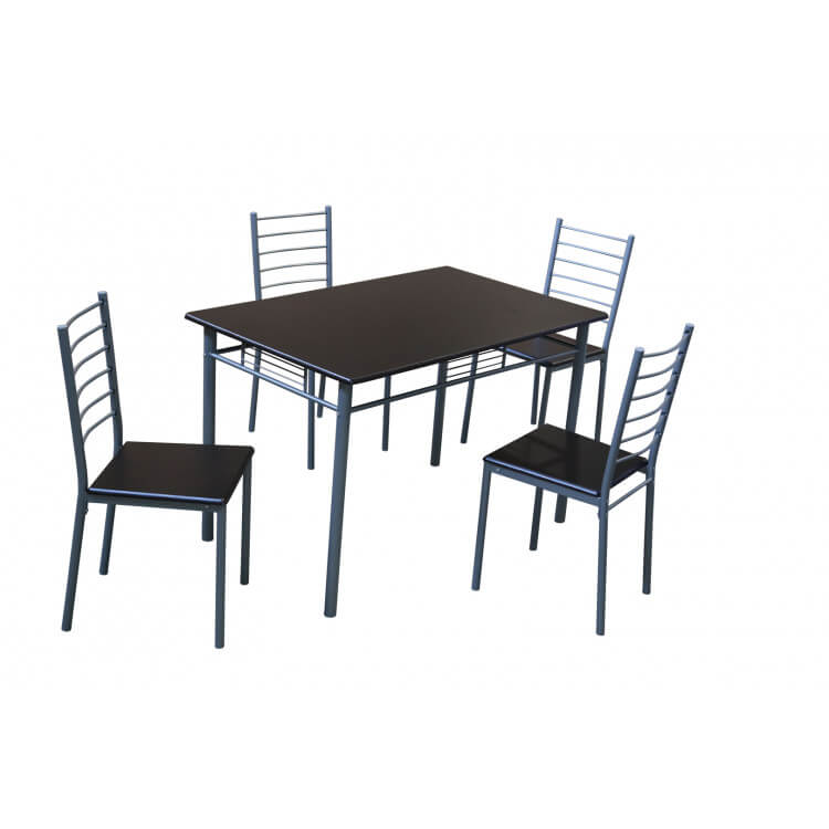 Ensemble table et chaises contemporain wengé/gris Elsa