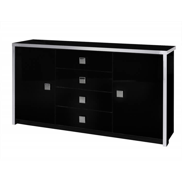 Buffet/bahut contemporain 2 portes/4 tiroirs coloris noir brillant Ipsylone