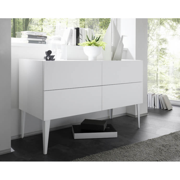 Commode design 4 tiroirs blanc mat Bizance