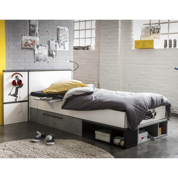 Lit enfant contemporain coloris blanc/noir/béton Baltimore