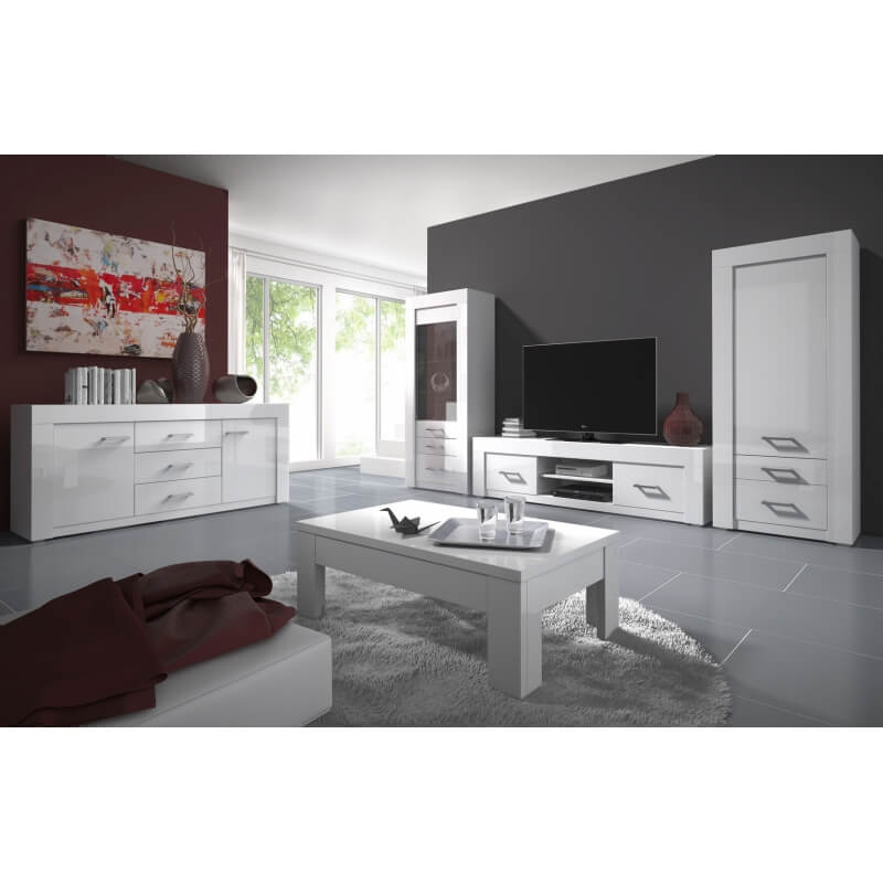 Meuble TV design laqué blanc Gwendaline