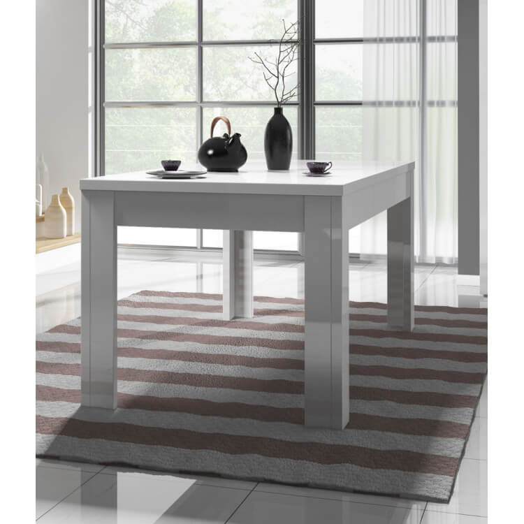 Table de salle à manger design rectangulaire laquée blanche Gwendaline
