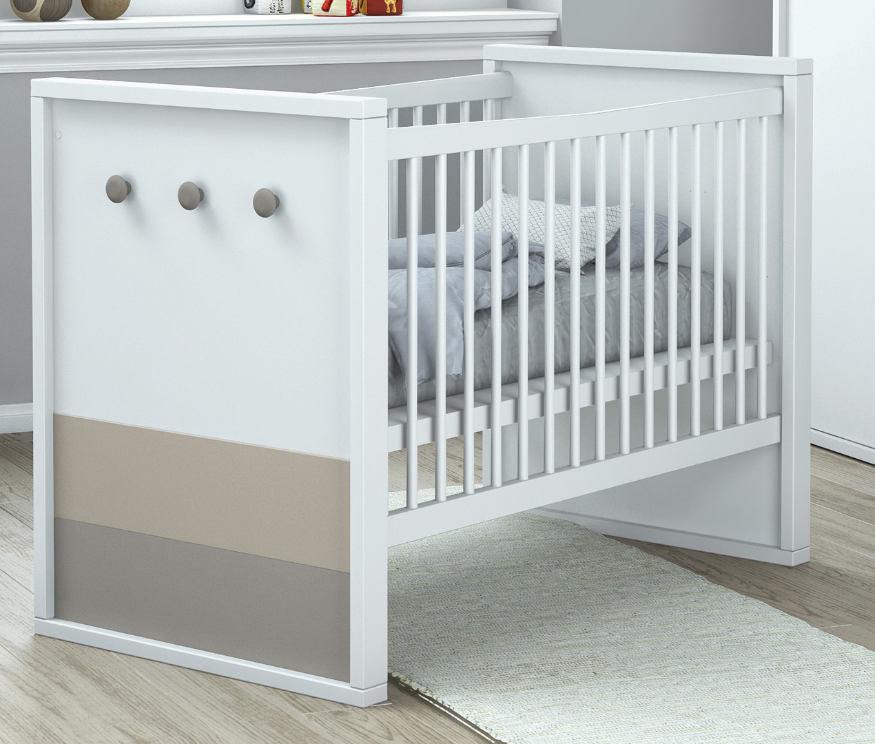 Lit Bebe A Barreaux Contemporain Coloris Blanc Argile Nuage