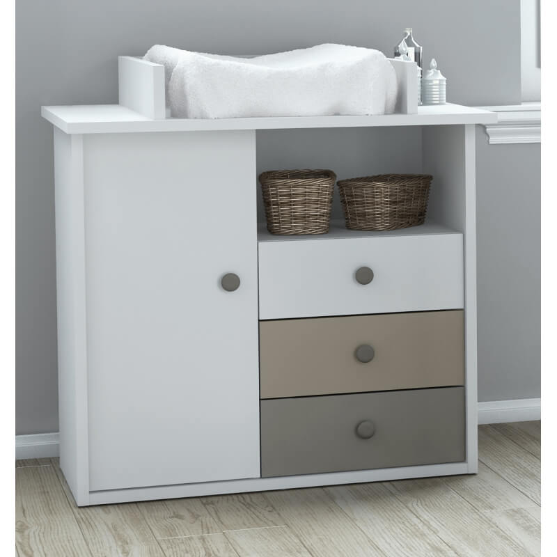Commode à langer contemporaine coloris blanc/argile Nuage
