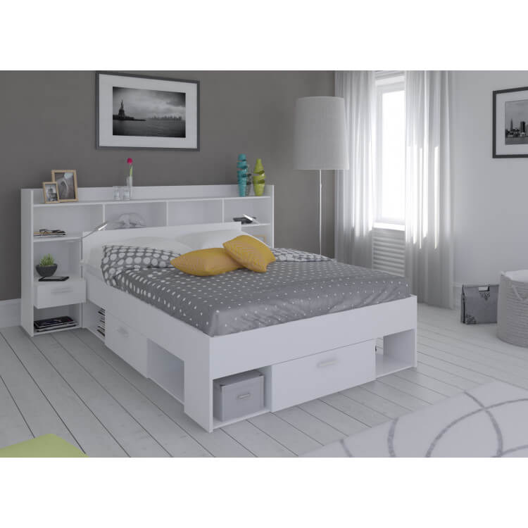 Lit adulte contemporain avec environnement blanc Louna II