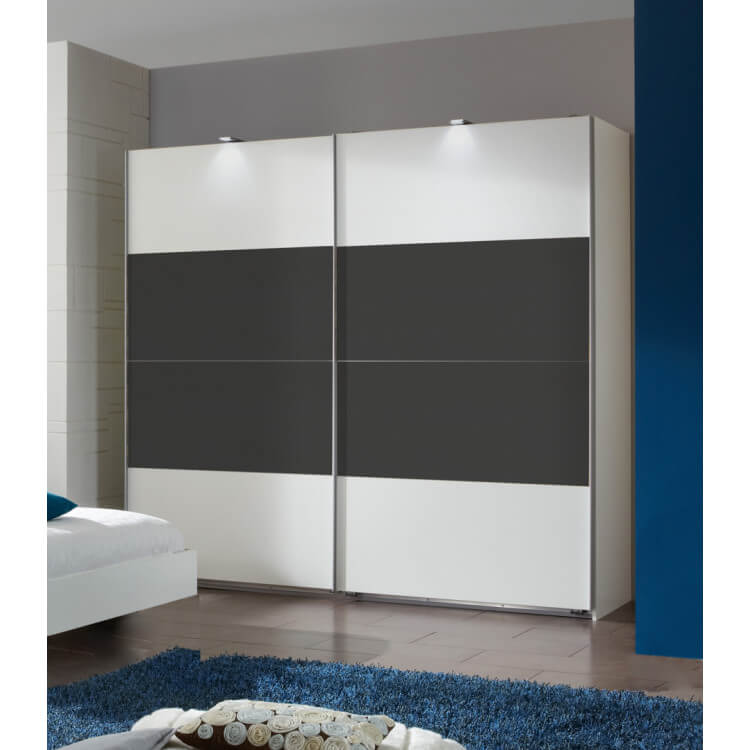 Armoire adulte design blanche/anthracite portes coulissantes Evonie