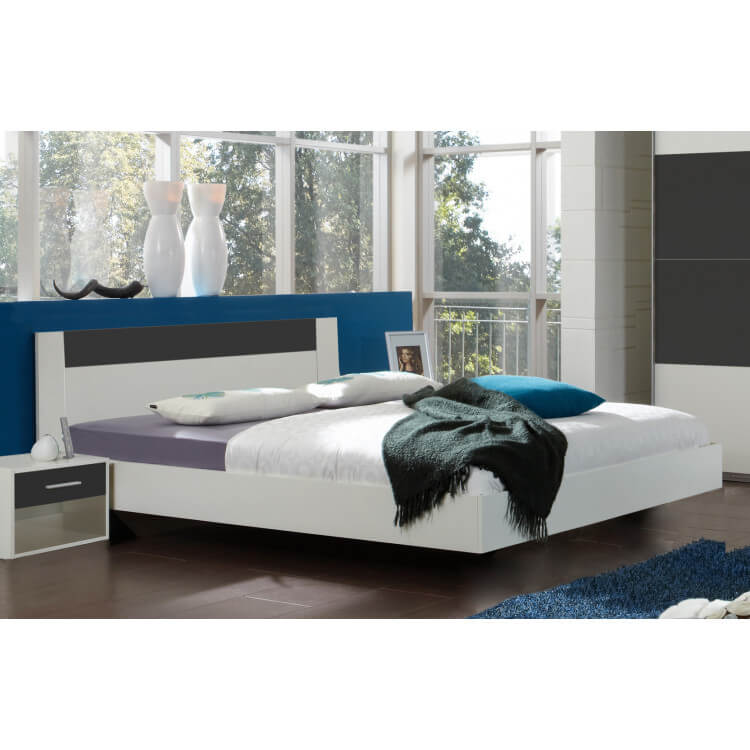 Lit adulte design blanc/anthracite Evonie