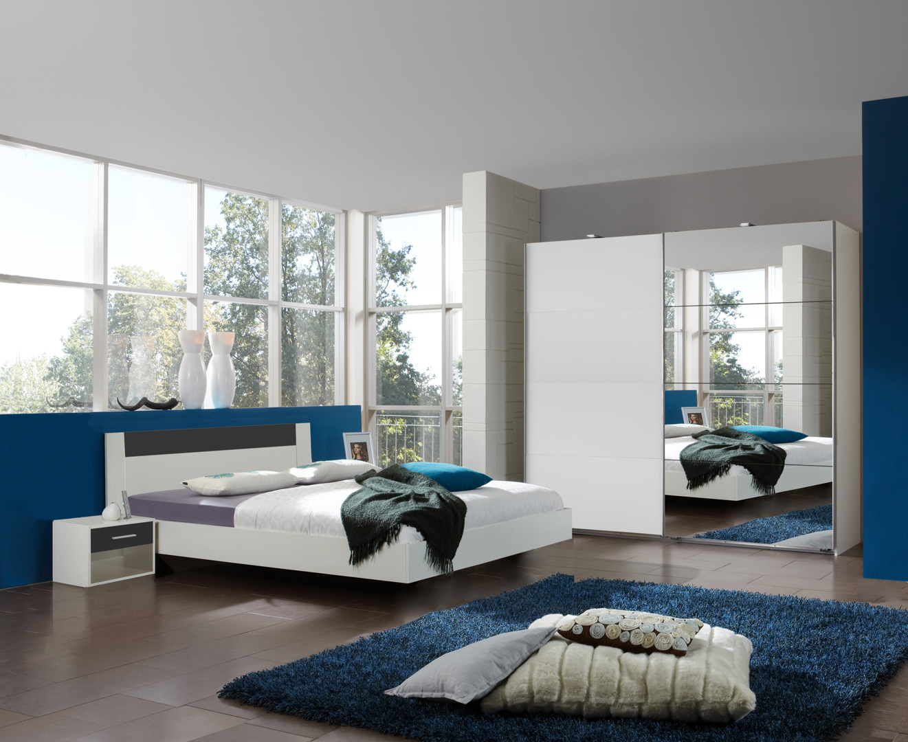 Chambre adulte design blanche/anthracite Evonie
