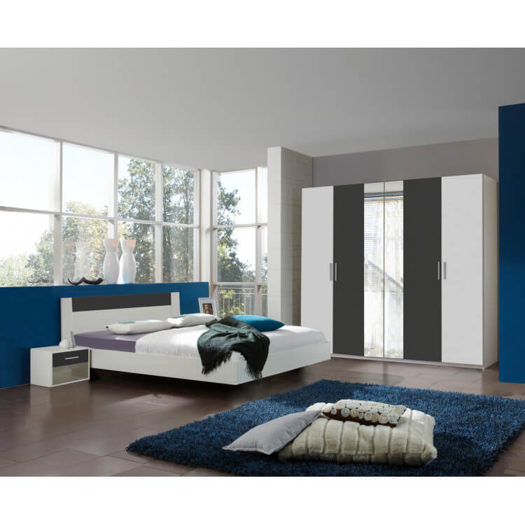 Chambre adulte design blanche/anthracite Evonie III