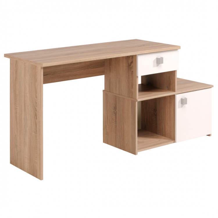 Bureau contemporain blanc/chêne brut Madisone II