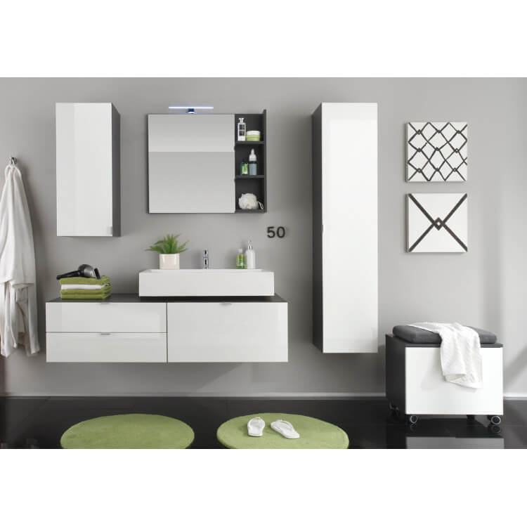 Ensemble de salle de bain design gris/blanc laqué Messine