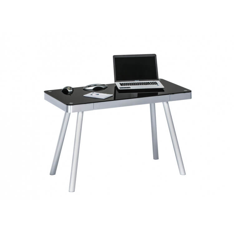 Bureau Informatique Design Metal Et Verre Noir Harty
