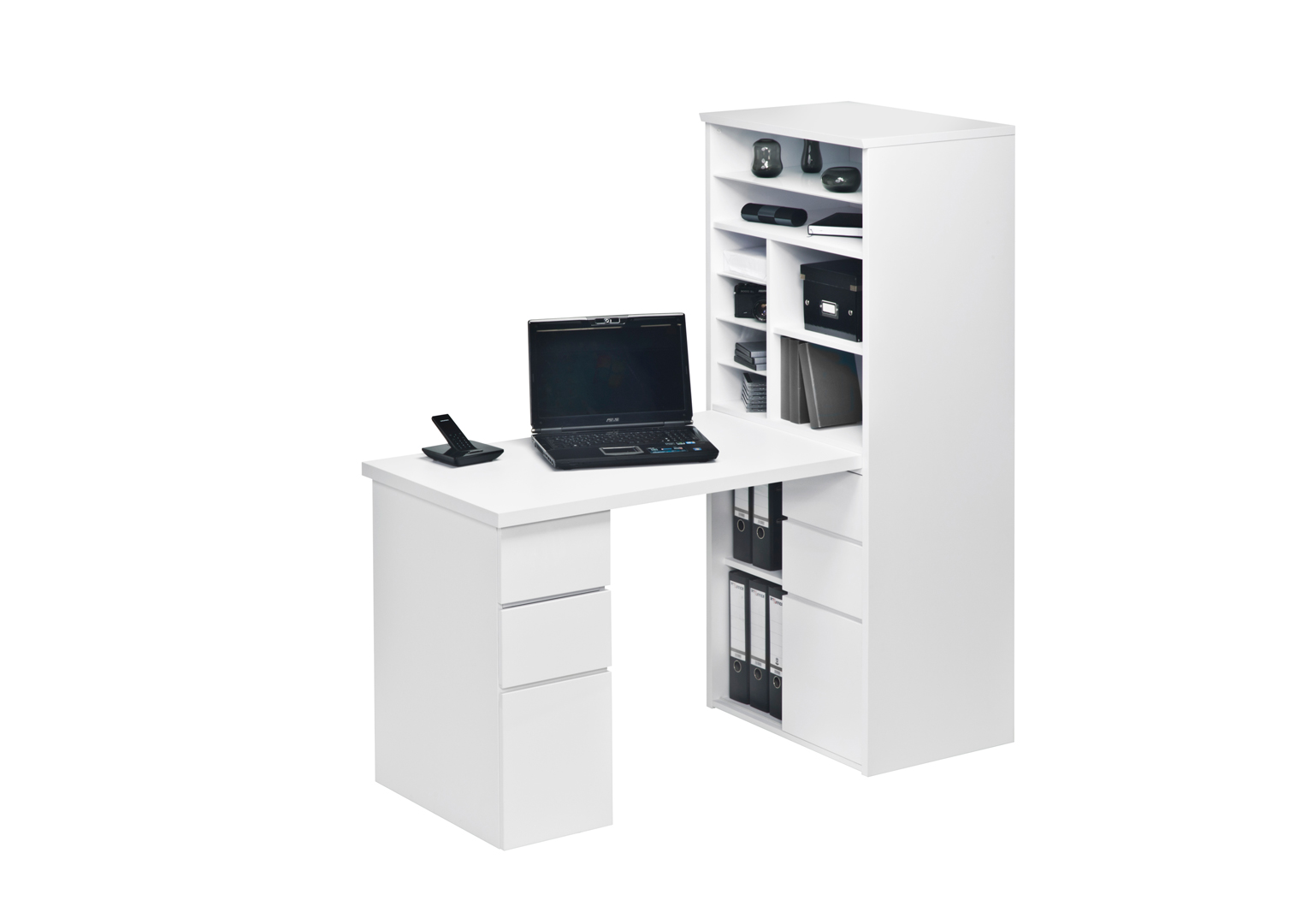 Bureau Contemporain Avec Rangement Blanc Brillant Romuald Matelpro