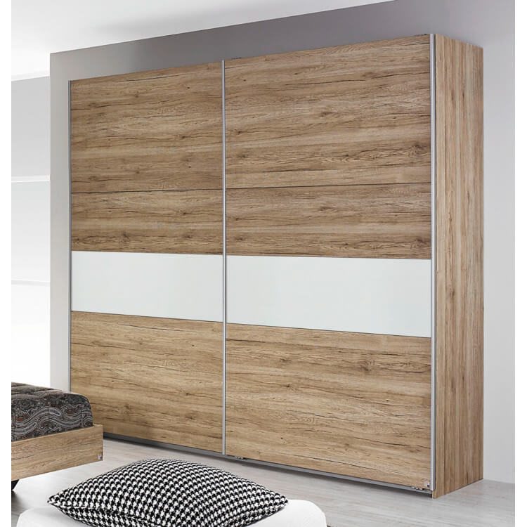 Armoire adulte contemporaine portes coulissantes chêne/blanc Anouchka