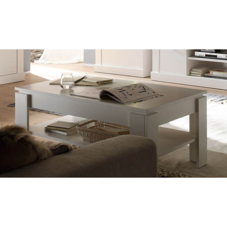 Table basse contemporaine rectangulaire pin blanc Hamilton